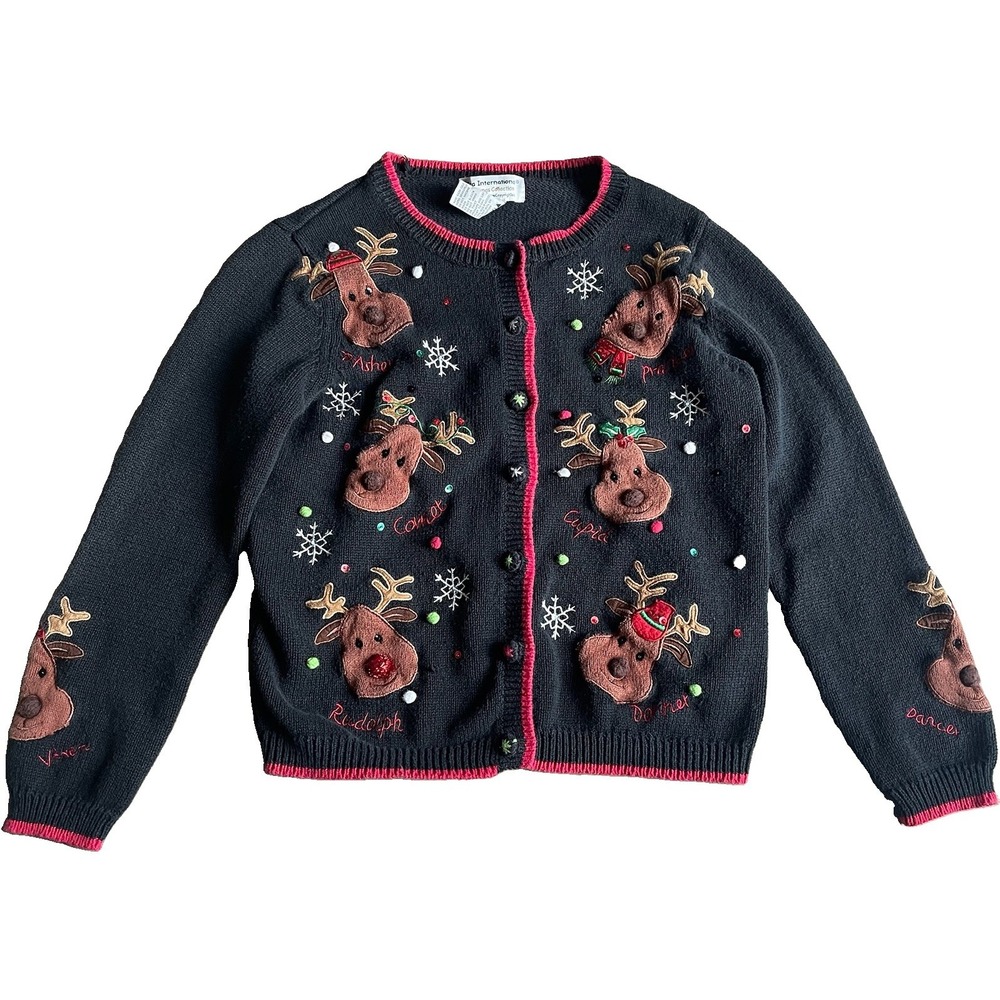 Vintage Reindeer Christmas Cardigan Sweater XL Rudolph Ugly Sweater
